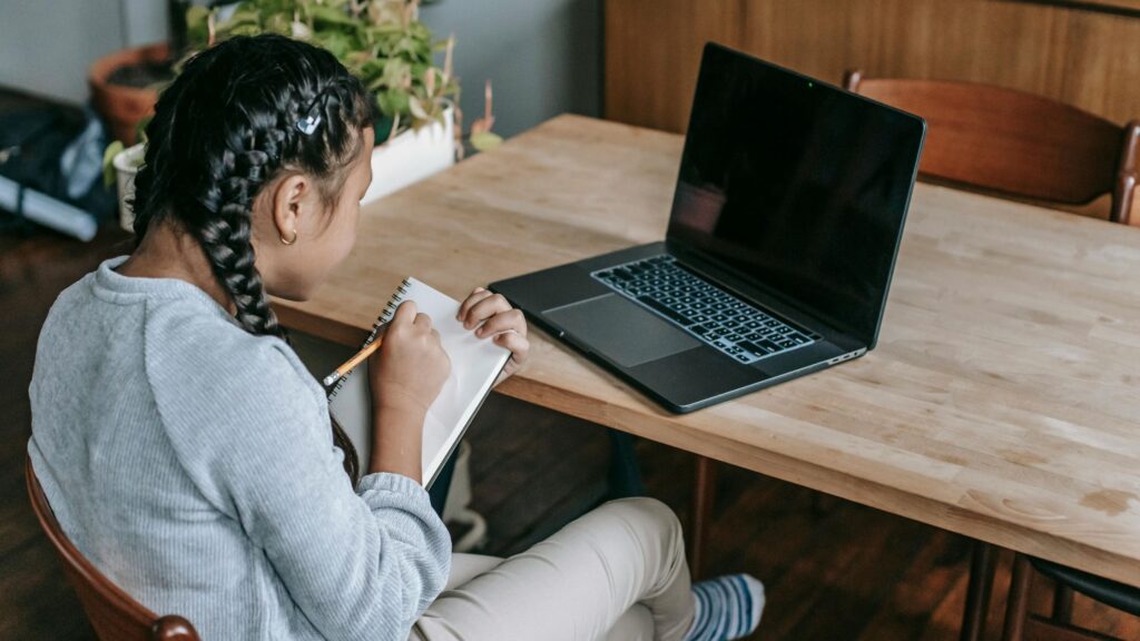 A student accesses teleservices for school; SoundEd Therapy for schools