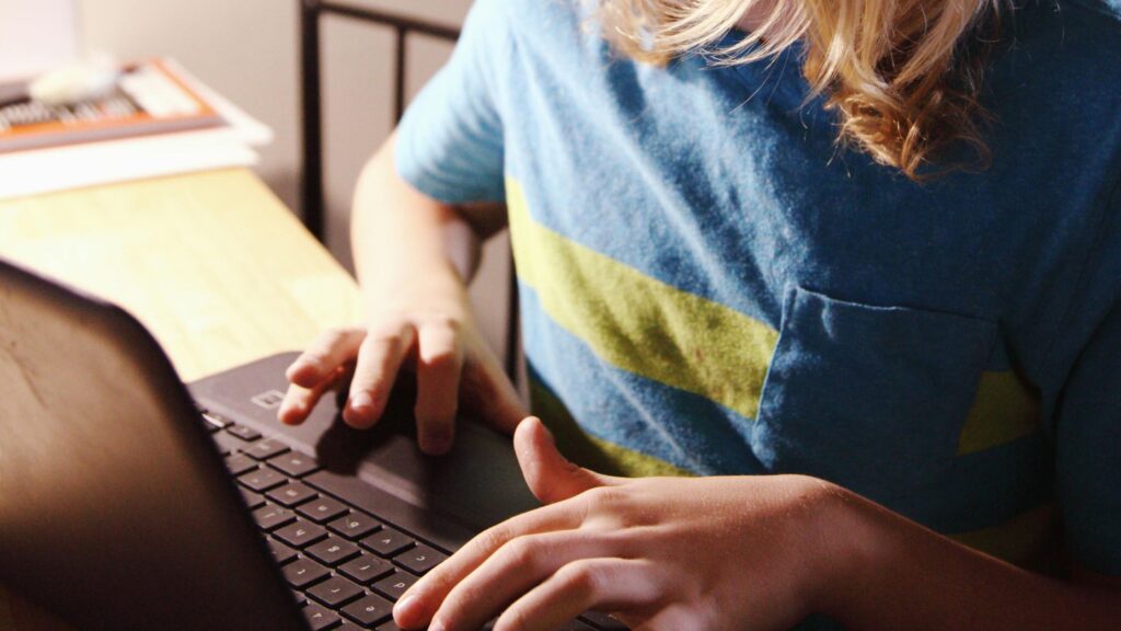 A K-12 student in an online therapy call; SoundEd Therapy for K-12 Students