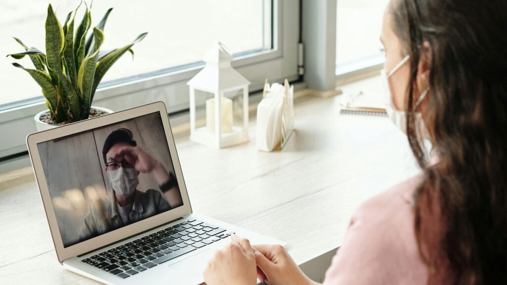 therapist on a teletherapy call; SoundEd therapy telehealth services